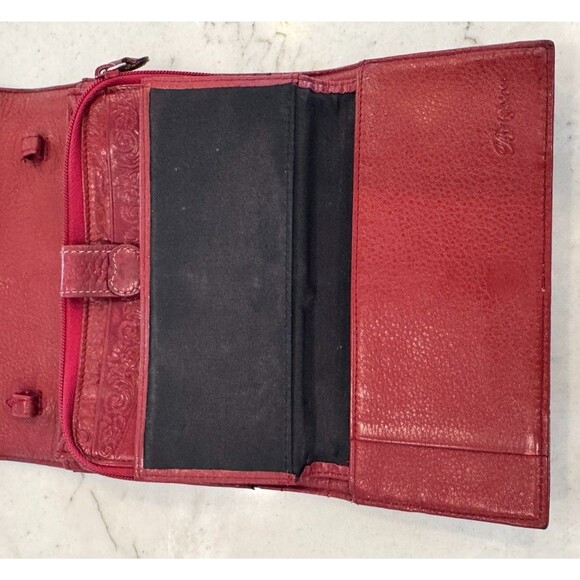 Brighton Red Pebbled Leather Trifold Wallet Organizer Checkbook Clutch - Picture 8 of 12